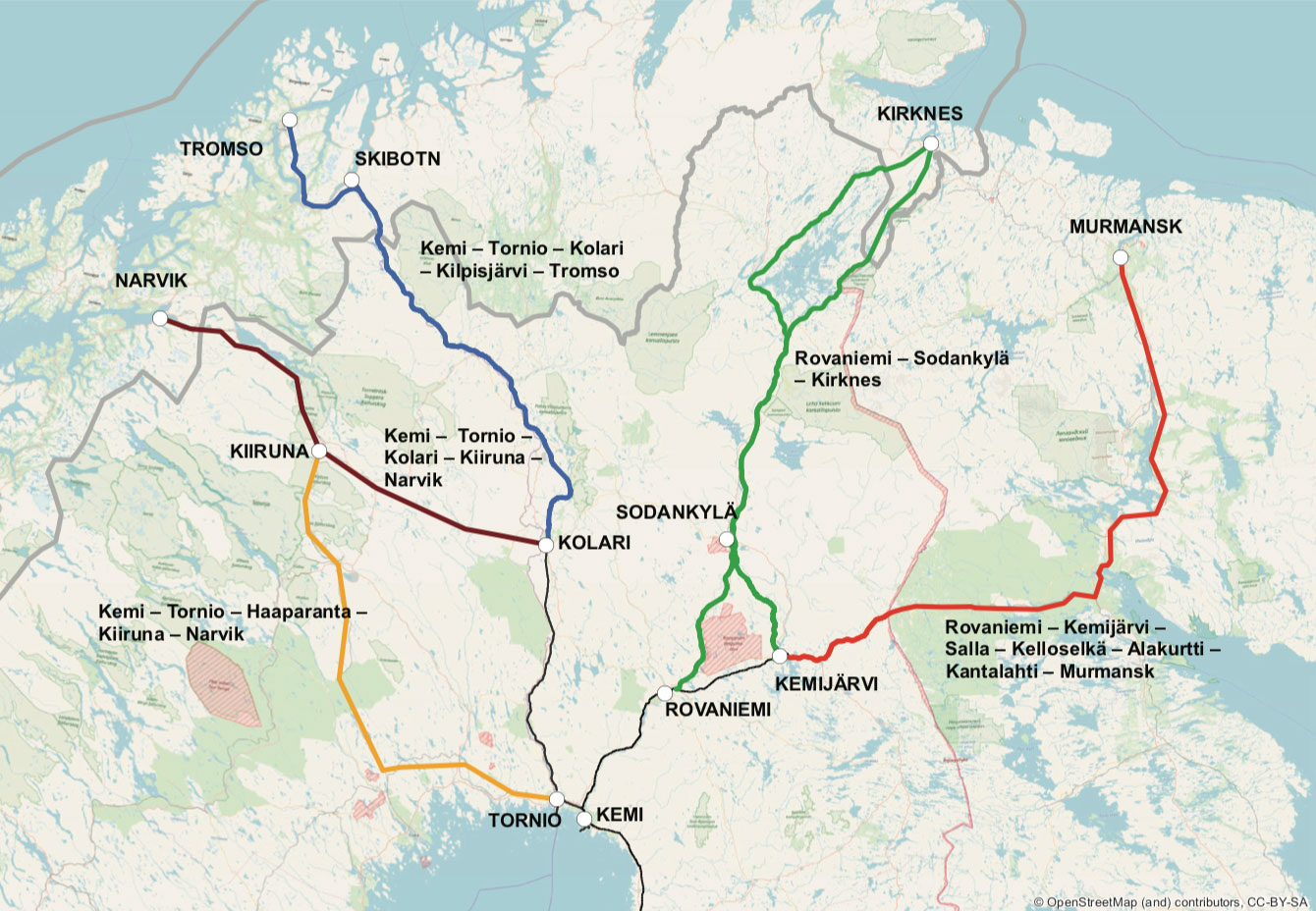 Arctic sea railway routes