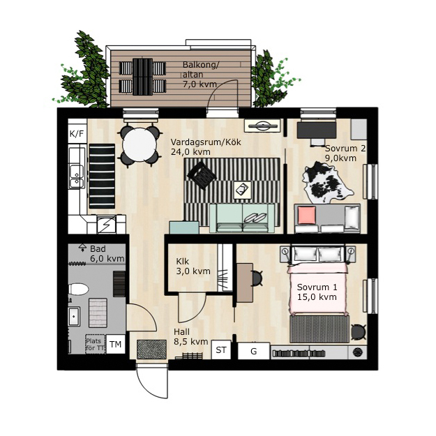 Floorplan example: apartment IKEA Skanska BoKlok